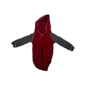 Calvin Klein Red Gray Thermal Long Sleeve Henley Hooded Bodysuit Size 6-9 Months